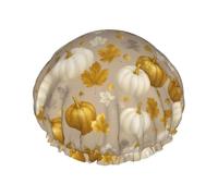 Cuffia da a elastica riutilizzabile con foglie d'acero e zucche in oro bianco, impermeabile, a doppio strato, per tutte le lunghezze dei capelli