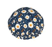 Cuffia da a elastica riutilizzabile con foglie di margherite, blu e gialle, impermeabile, a doppio strato, per tutte le lunghezze dei capelli.