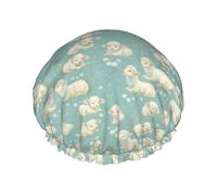 Cuffia da a elastica riutilizzabile con motivo a pecorella e margherita, impermeabile, a doppio strato, per tutte le lunghezze dei capelli.