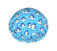Cuffia da a elastica riutilizzabile con pinguini addormentati su una nuvola, impermeabile, a doppio strato, per tutte le lunghezze dei capelli.