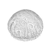 Cuffia da a foglia Albero vintage Foglie di vite intagliate Doodle Pois Cuffia da bagno grande per donna Uomo Ragazza Capelli lunghi Cappelli riutilizzabili impermeabili Bianco