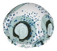 Cuffia da a, forme circolari casuali figure blu e nere su doppia cuffia da bagno impermeabile bianca, cuffia da a elastica riutilizzabile, cuffia da bagno cuffia da notte