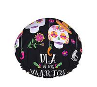 Cuffia da a Giorno dei Morti,Divertente Fiore Teschio Dia De Los Muertos Sugar Design Cuffie da Bagno Impermeabili a Doppio Strato Perfette per Tutte Le Lunghezze E Gli Spessori Dei Capelli