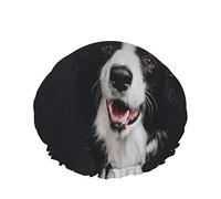 Cuffia da a, giovane cane Border Collie sorridente felice doppia cuffia da bagno impermeabile, cuffia da a elastica riutilizzabile, cuffia da bagno cuffia da notte