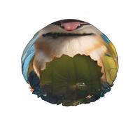 Cuffia da a Happy Shiba Inu a doppio strato per donna, riutilizzabile, di grandi dimensioni, adatta a tutte le lunghezze di capelli, adatta per ragazze, spa e uso domestico nei saloni di bellezza.