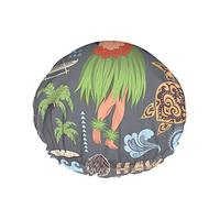 Cuffia da a Hawaii, Set Vintage di Icone E Simboli Hawaiani Ragazza Chitarra Volcanic Cuffie da Bagno Impermeabili a Doppio Strato Perfette per Tutte Le Lunghezze E Gli Spessori Dei Capelli
