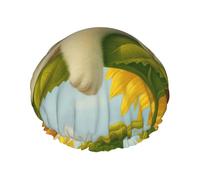 Cuffia da a impermeabile a doppio strato con gatto addormentato su girasole al sole, cappello con elastico riutilizzabile