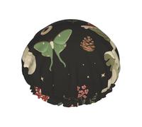 Cuffia da a impermeabile a doppio strato con motivo a cartoni animati, per capelli lunghi, con fungo, farfalla e illuminati dalla luna