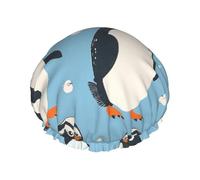 Cuffia da a impermeabile a doppio strato con motivo a cartoni animati, per capelli lunghi da donna, con simpatico pinguino