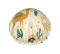 Cuffia da a impermeabile a doppio strato con motivo a cartoni animati, per capelli lunghi, da donna, con cammello del deserto, cactus e occhio