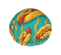 Cuffia da a impermeabile a doppio strato con motivo a cartoni animati per capelli lunghi da donna Tasty Hot Dogs