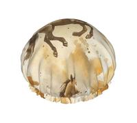 Cuffia da a impermeabile a doppio strato con motivo a cartoni animati, per donna, con capelli lunghi e motivo a cavallo selvaggio che corre