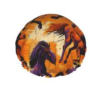 Cuffia da a impermeabile a doppio strato con motivo a cartoni animati, per donna, con capelli lunghi e motivo a cavallo selvaggio che corre