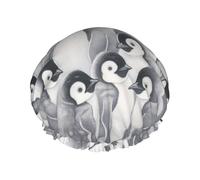 Cuffia da a impermeabile a doppio strato con motivo a colonia di pinguini su un tumulo innevato, cappello con elastico riutilizzabile