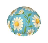 Cuffia da a impermeabile a doppio strato con motivo a margherita bianca e foglia, riutilizzabile, con elastico