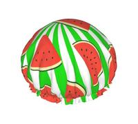 Cuffia da a impermeabile a doppio strato per capelli lunghi da donna con motivo a cartoni animati e motivo a anguria succosa e verde