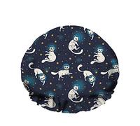 Cuffia da a impermeabile con motivo a gatto bianco e scarabocchio, astronauta, scienza spaziale, animale, sogno, cartone animato, per donna