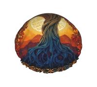 Cuffia da a impermeabile con stampa a colori dell'alba e motivo mistico dell'albero della vita, foderata a doppio strato
