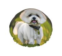 Cuffia da a impermeabile di grandi dimensioni con stampa di cane Bichon Frise sull'erba, per donne e uomini, riutilizzabile, leggera e morbida.