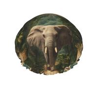 Cuffia da a impermeabile e riutilizzabile con doppio elastico, ideale per il bagno quotidiano, taglia unica, con stampa elefante che passeggia nella giungla.