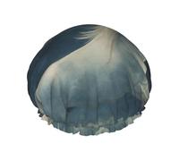 Cuffia da a impermeabile riutilizzabile a doppio strato per capelli lunghi da donna con cavallo bianco aggraziato illuminato dalla luna su una nuvola