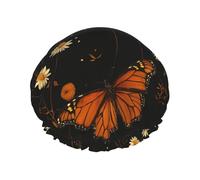 Cuffia da a impermeabile riutilizzabile a doppio strato per capelli lunghi da donna con farfalla monarca che balla su una margherita