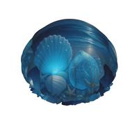 Cuffia da a impermeabile riutilizzabile con doppio elastico, a forma di conchiglia e stella marina su una spiaggia illuminata dalla luna, per il bagno quotidiano.