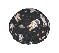Cuffia da a impermeabile riutilizzabile con doppio elastico, con stampa astronauta, pianeta e stella, ideale per il bagno quotidiano.