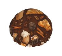 Cuffia da a impermeabile riutilizzabile con doppio elastico, con stampa di pane, gelato, cioccolato e caffè, ideale per il bagno quotidiano.