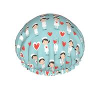 Cuffia da a Kind Nurses And Hearts, riutilizzabile, impermeabile, elastica, a doppio strato, per tutte le lunghezze di capelli.