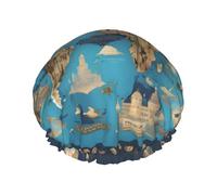 Cuffia da a lavabile e riutilizzabile con stampa della mappa geografica del mondo/cappello per capelli con fodera/elastico adatto a tutte le lunghezze dei capelli