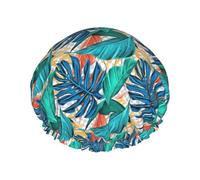 Cuffia da a lavabile e riutilizzabile con stampa di foglie di palma tropicale Oudrspo/cappello per capelli con fodera/elastico adatto a tutte le lunghezze dei capelli, nero