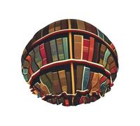 Cuffia da a lavabile e riutilizzabile con stampa di libri, per biblioteca, con fodera/elastico, adatta a tutte le lunghezze dei capelli