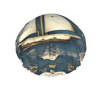 Cuffia da a lavabile e riutilizzabile con stampa di mappa di barche a vela nautiche/cappello per capelli con fodera/elastico adatto a tutte le lunghezze dei capelli