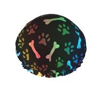 Cuffia da a leggera con stampa di di cane e gatto arcobaleno per donna, doppio strato impermeabile, cuffia da bagno traspirante