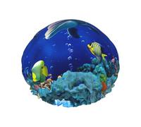 Cuffia da a leggera con stampa di pesci e delfini del mondo sottomarino 3D per donna, doppio strato impermeabile, cuffia da bagno traspirante