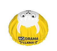 Cuffia da a Llama, divertente cartone animato bianco Llama Alpaca Face con citazione No Drama Llama Cuffie da bagno impermeabili a doppio strato gialle perfette per tutte le lunghezze e gli spessori d