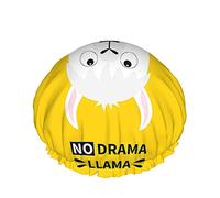 Cuffia da a Llama Simpatico animale Alpaca bianco con parola No Drama Llama Cuffia da bagno grande per donna Uomo Ragazza Capelli lunghi Cappelli riutilizzabili impermeabili Giallo