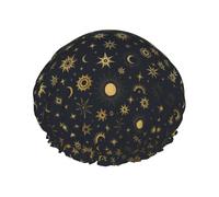 Cuffia da a mistica con sole, luna e stelle, riutilizzabile, impermeabile, a doppio strato, elastica, per capelli di tutte le lunghezze