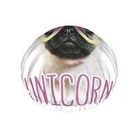 Cuffia da a per cani carlino, divertente unicorno carlino alla moda con occhiali Cuffia da bagno impermeabile a doppio strato perfetta per tutte le lunghezze e gli spessori dei capelli