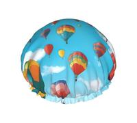 Cuffia da a per donna con stampa di palloncini colorati e cielo blu, divertente - riutilizzabile | Novità cuffia per capelli per il bagno | Cappello a strati