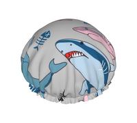 Cuffia da a per donna con stampa pesce cartone animato blu divertente - riutilizzabile | Novità cuffia per capelli per il bagno | Cappello a strati