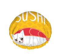 Cuffia da a per sushi, divertente Ebi sushi e citazione di gatto carino bianco Amo il sushi Cuffie da bagno impermeabili a doppio strato perfette per tutte le lunghezze e gli spessori dei capelli