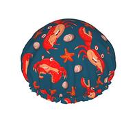 Cuffia da a Red Crab Blue Stripes Cuffia da bagno riutilizzabile per donna Capelli lunghi, Doppio strato Impermeabile Cappello da a Protezione per capelli per bambini Ragazze Donne