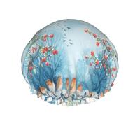 Cuffia da a riutilizzabile, impermeabile, a doppio strato, elastica, per capelli di tutte le lunghezze, motivo: Winter Bird Snowy Day