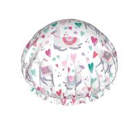 Cuffia da a riutilizzabile per donna Alpaca Llama Heart Cuffia da bagno Doppio strato Protezione impermeabile per capelli da a Fascia elastica regolabile Cappello da a per la casa Spa S