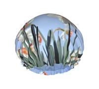 Cuffia da a riutilizzabile per donne fiori cielo pittura cuffia da bagno doppio strato protezione impermeabile per capelli a fascia elastica regolabile cappello da a per la casa spa sal