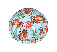 Cuffia da a Sea Crab Blue Stripes Cuffia da bagno riutilizzabile per donna Capelli lunghi, Doppio strato Impermeabile Cappello da a Protezione per capelli per bambini Ragazze Donne