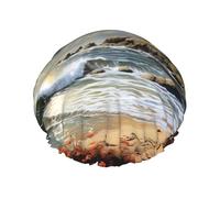 Cuffia da a Sea Lighthouse Sandbeach per donna, cuffia da a impermeabile riutilizzabile, doppio strato, grande, cuffia da bagno, fascia elastica lavabile, trecce per capelli, uomo