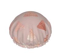 Cuffia da a, sfondo astratto oro rosa con triangoli doppia cuffia da bagno impermeabile, cuffia da a elastica riutilizzabile, cuffia da bagno cuffia da notte
